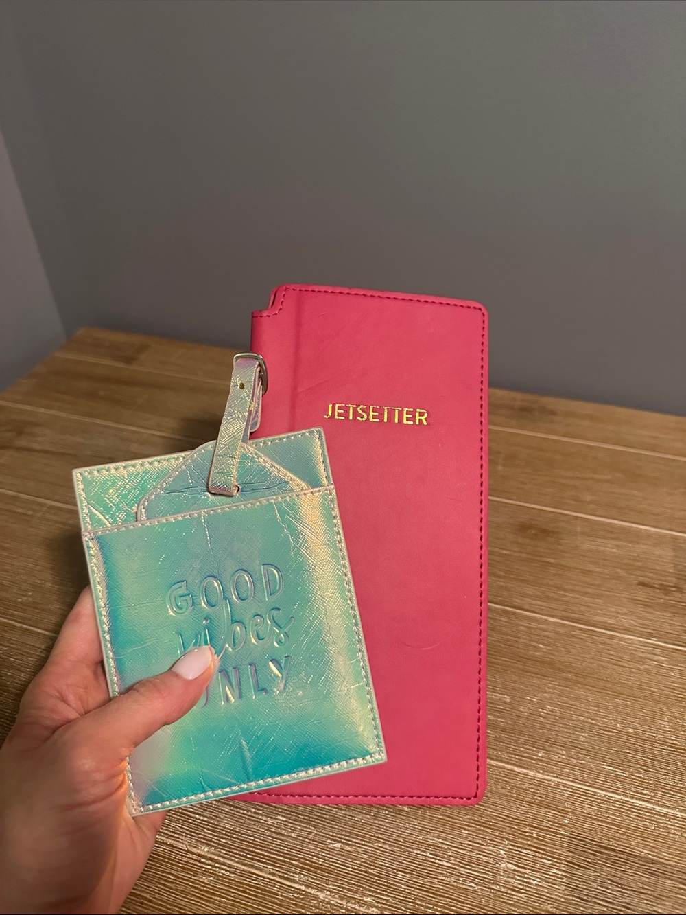 T.J.Maxx Hot Pink Passport Cover with Iridescent Luggage Tag